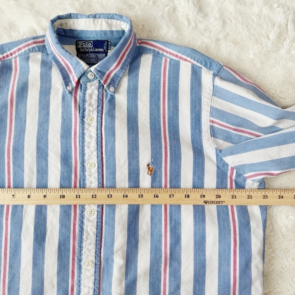 Ralph Lauren Men Stripe Blue White Oxford Button Down Long Sleeve Shirt - Picture 6 of 9